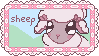 A stamp of a pink sheep with large eyes